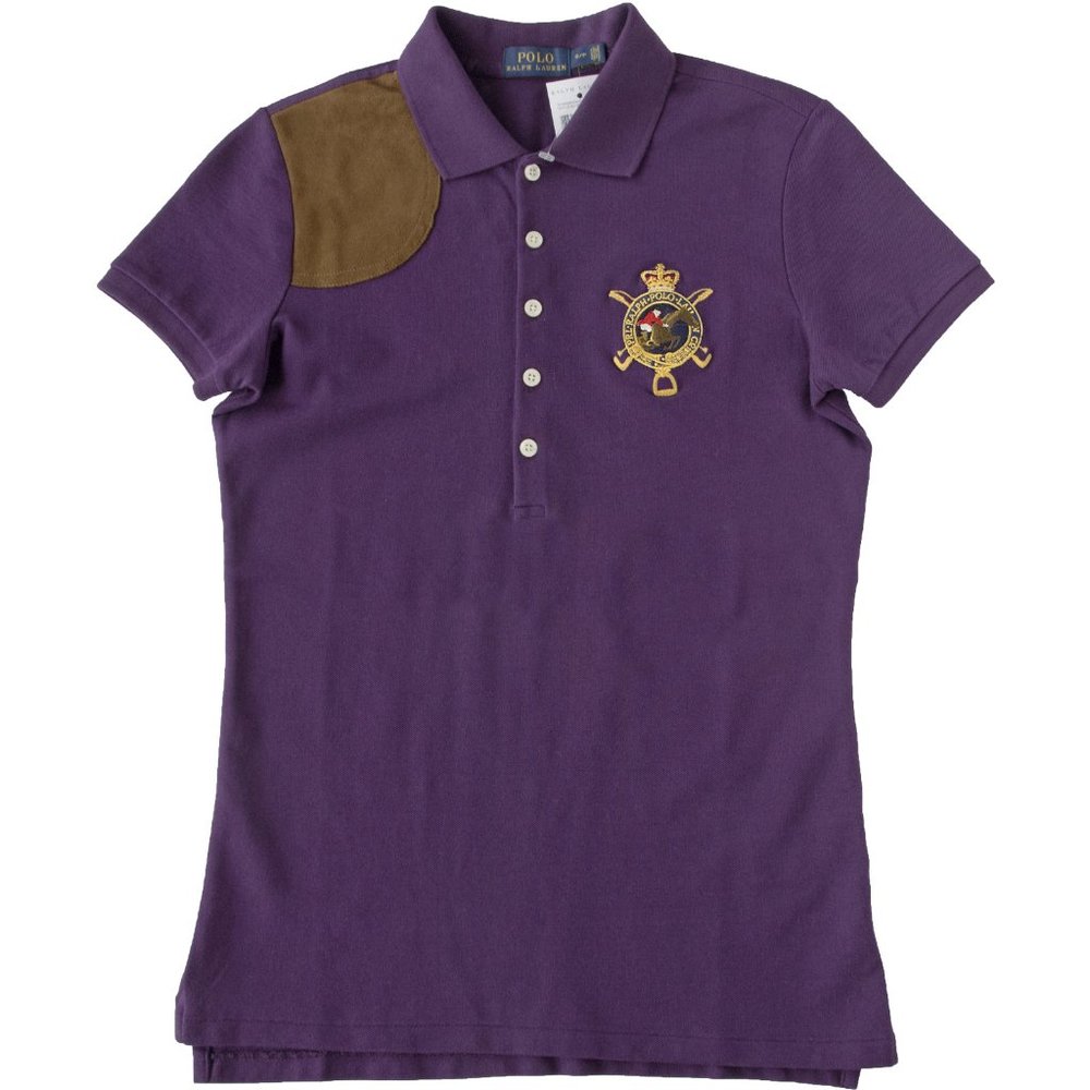 NEW Polo Ralph Lauren Polo Shirt! Purple  Suede Shoulder Patch Equestrian Emblem